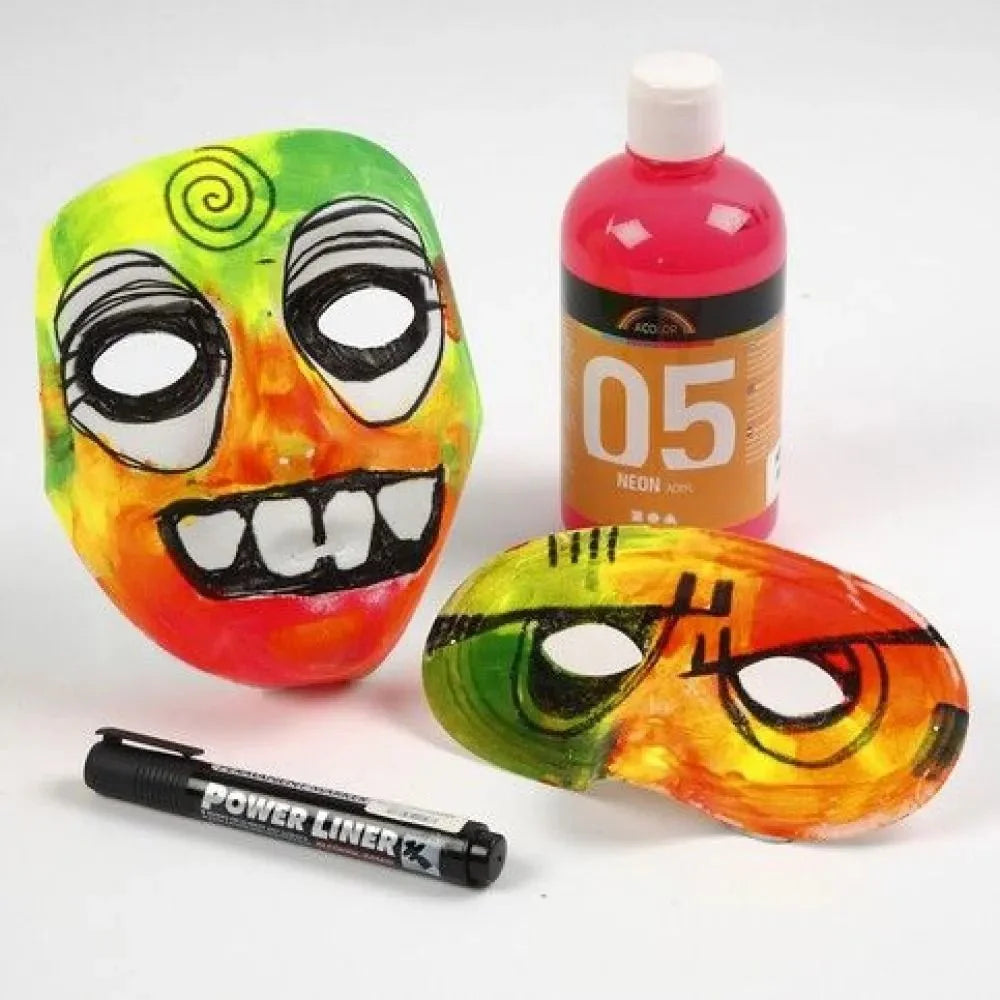 2 x Full Face Form Pressed Plastic Mask Elastic Headband Paint Decorate 15.5cm