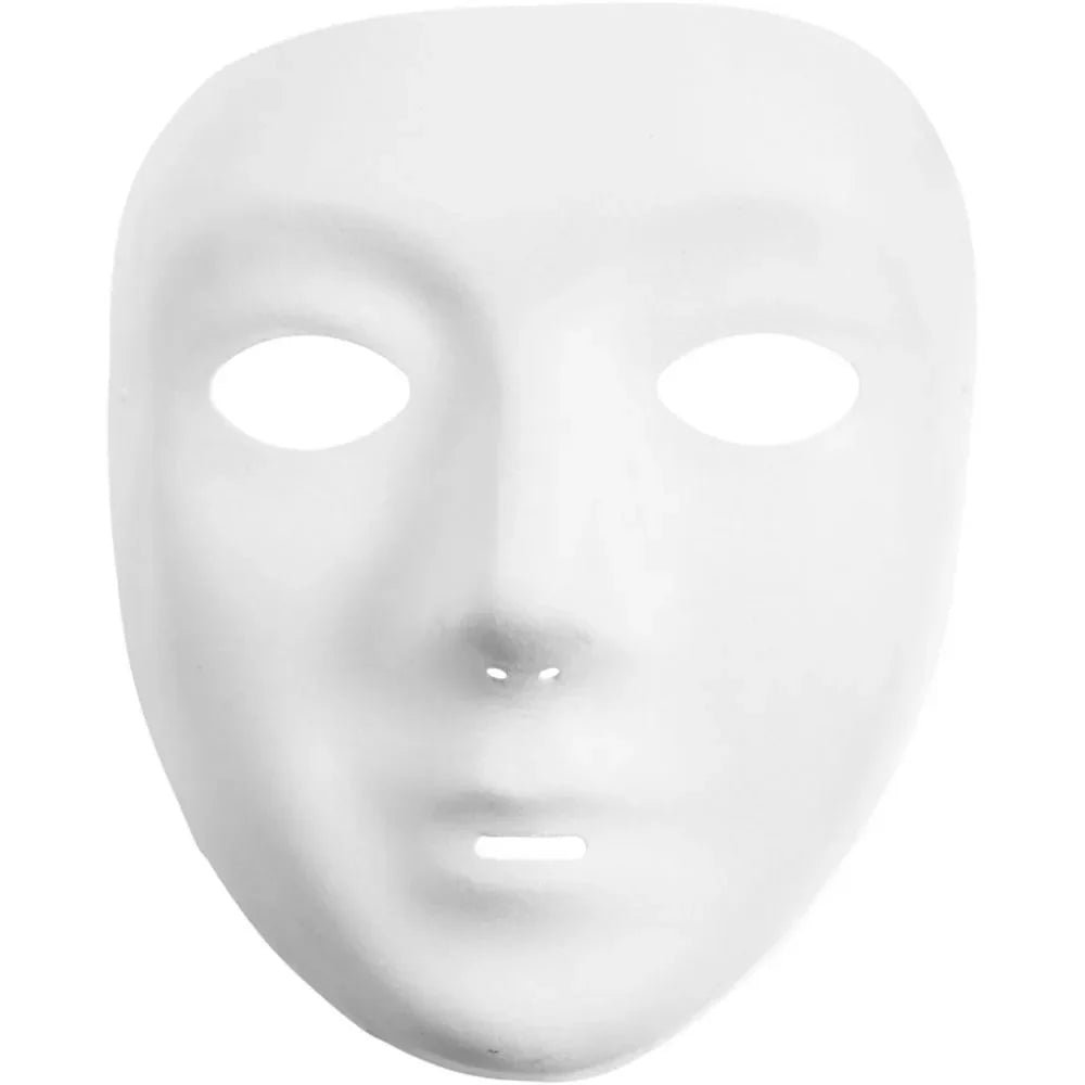 2 x Full Face Form Pressed Plastic Mask Elastic Headband To Paint Decorate 14cm