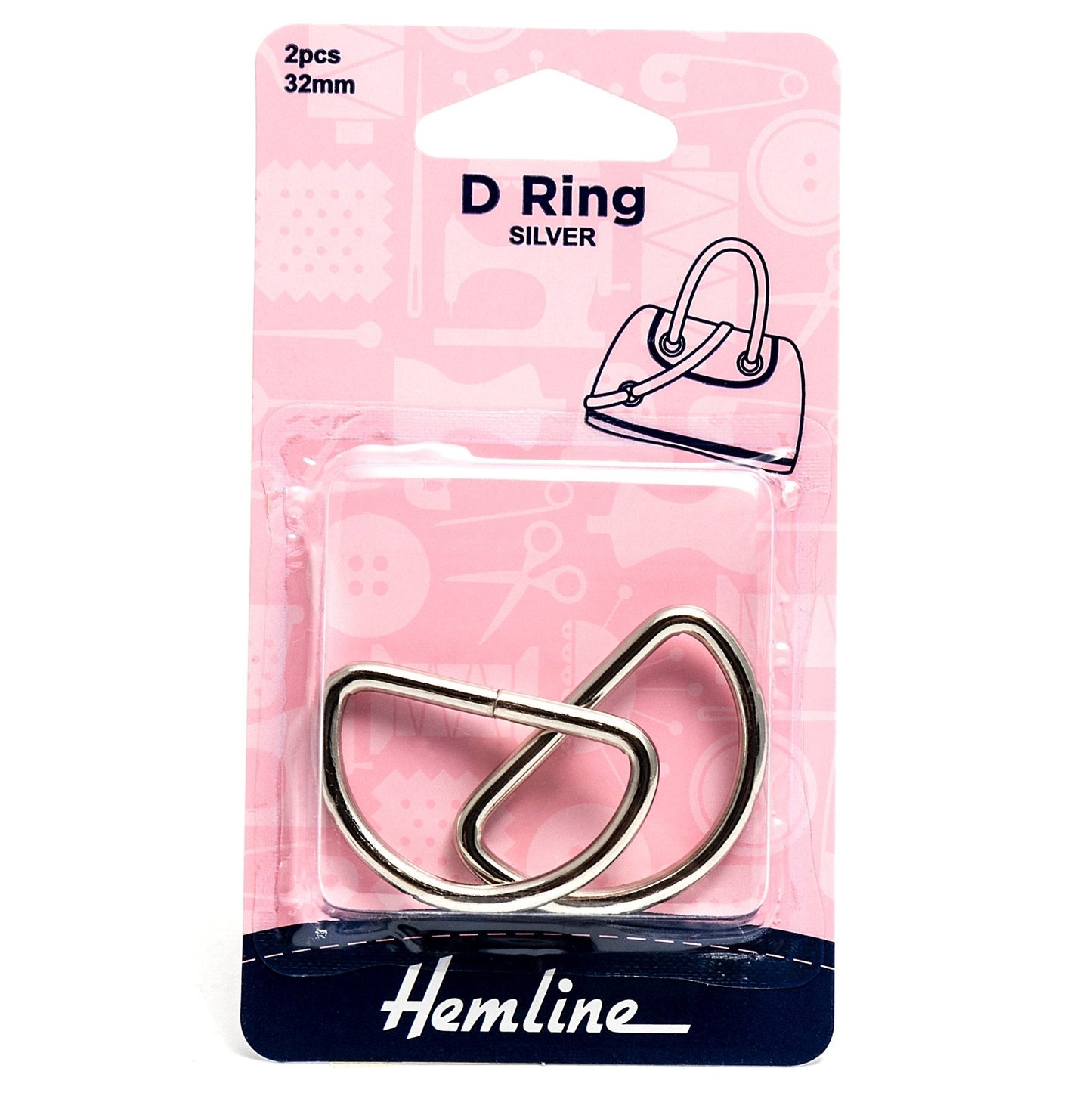 2 x Hemline D Shaped Alloy Rings Macramé Bag Making Crafts 32mm - Select Colour