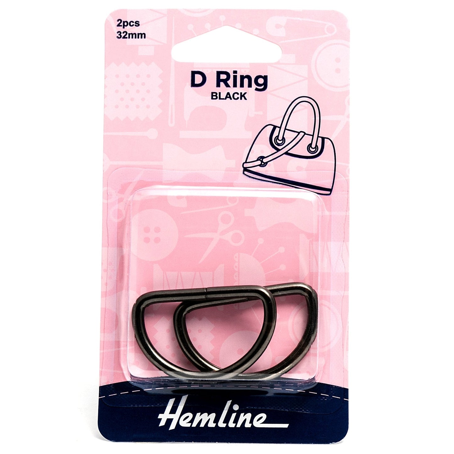2 x Hemline D Shaped Alloy Rings Macramé Bag Making Crafts 32mm - Select Colour