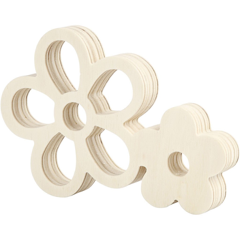 2 x Light Wood Flowers Decoration Crafts W: 16 cm H: 11 cm