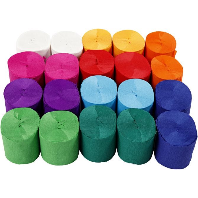 20 x 20metres Crepe Paper 5cm Streamers Assorted Bright Colours Party Craft Christmas