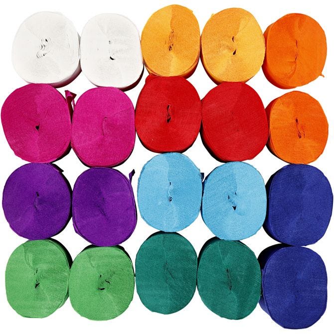 20 x 20metres Crepe Paper 5cm Streamers Assorted Bright Colours Party Craft Christmas