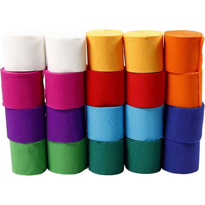 20 x 20metres Crepe Paper 5cm Streamers Assorted Bright Colours Party Craft Christmas