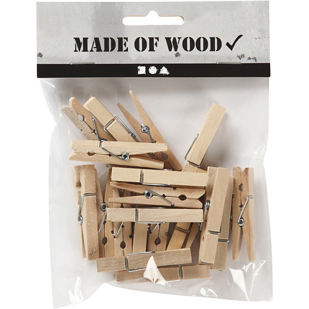 20 x Birch Wood Clothes Pegs With Metal Spiral Crafts L: 48mm W: 6mm