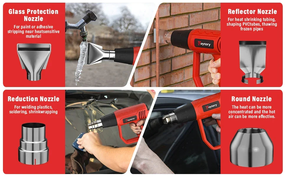 2000W Heavy Duty Heat Gun with Variable Temperature Control & 4 Nozzles DIY Hot