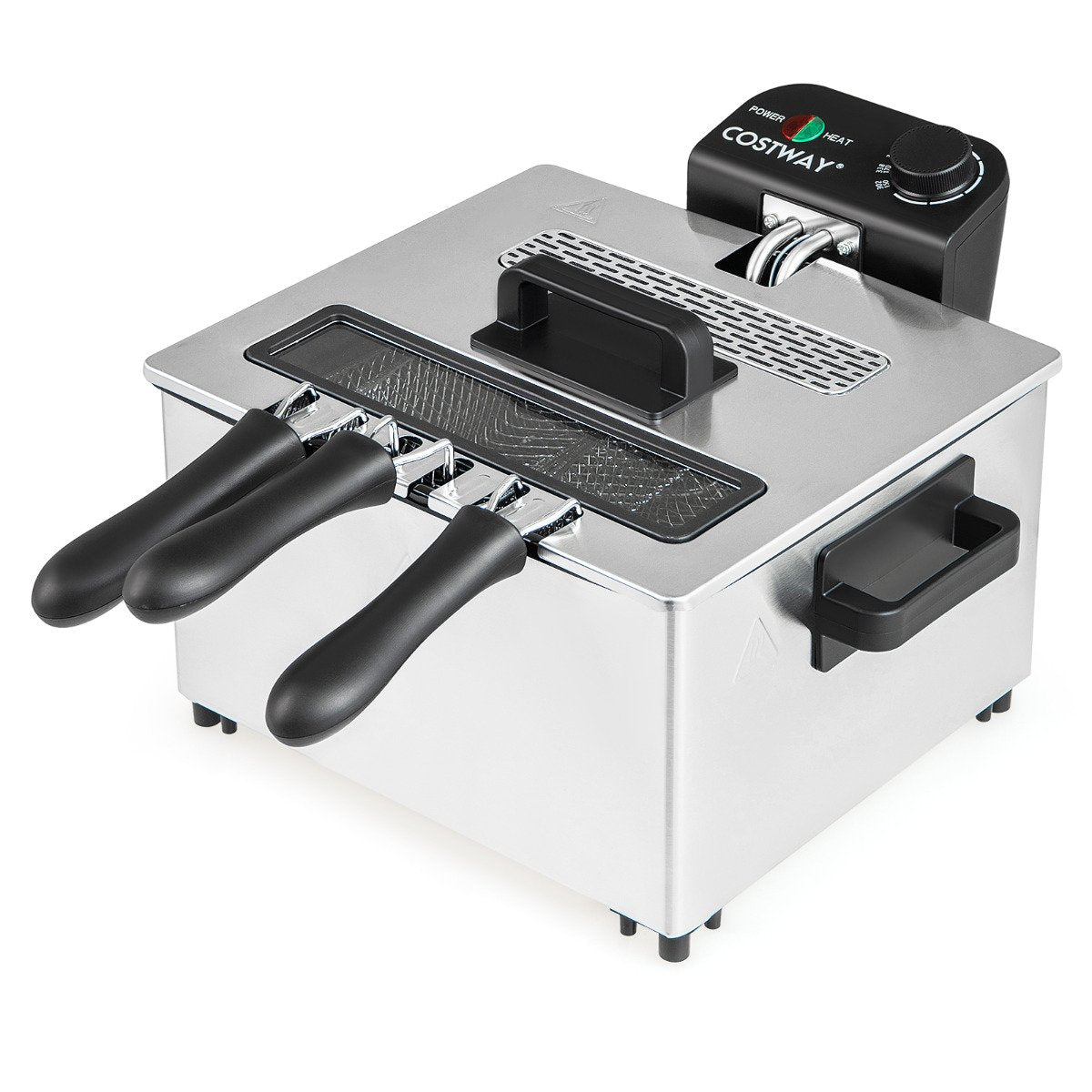 2000W Electric Deep Fryer Stainless Steel Countertop Frying Pot with 3 Baskets