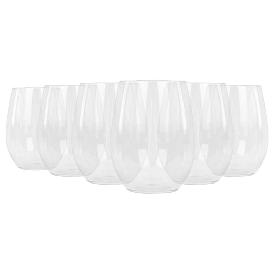 300ml Reusable Plastic Stemless Wine Glasses - Pack of Six