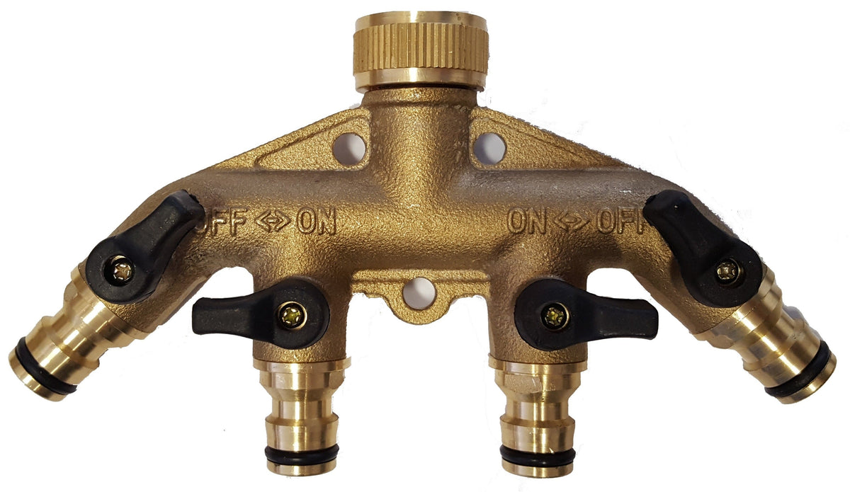 4-Way Manifold with Valves & Snap-On Outlets Brass