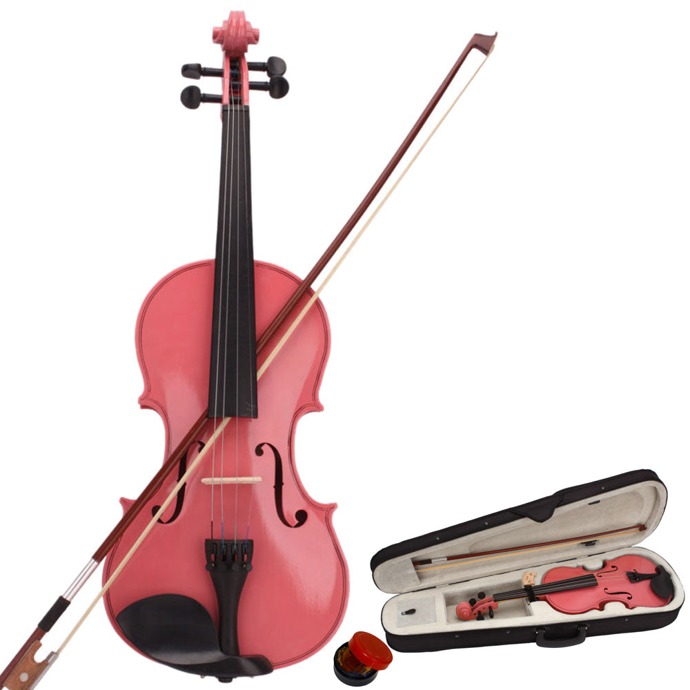 New 4/4 Acoustic Violin Case Bow Rosin Pink