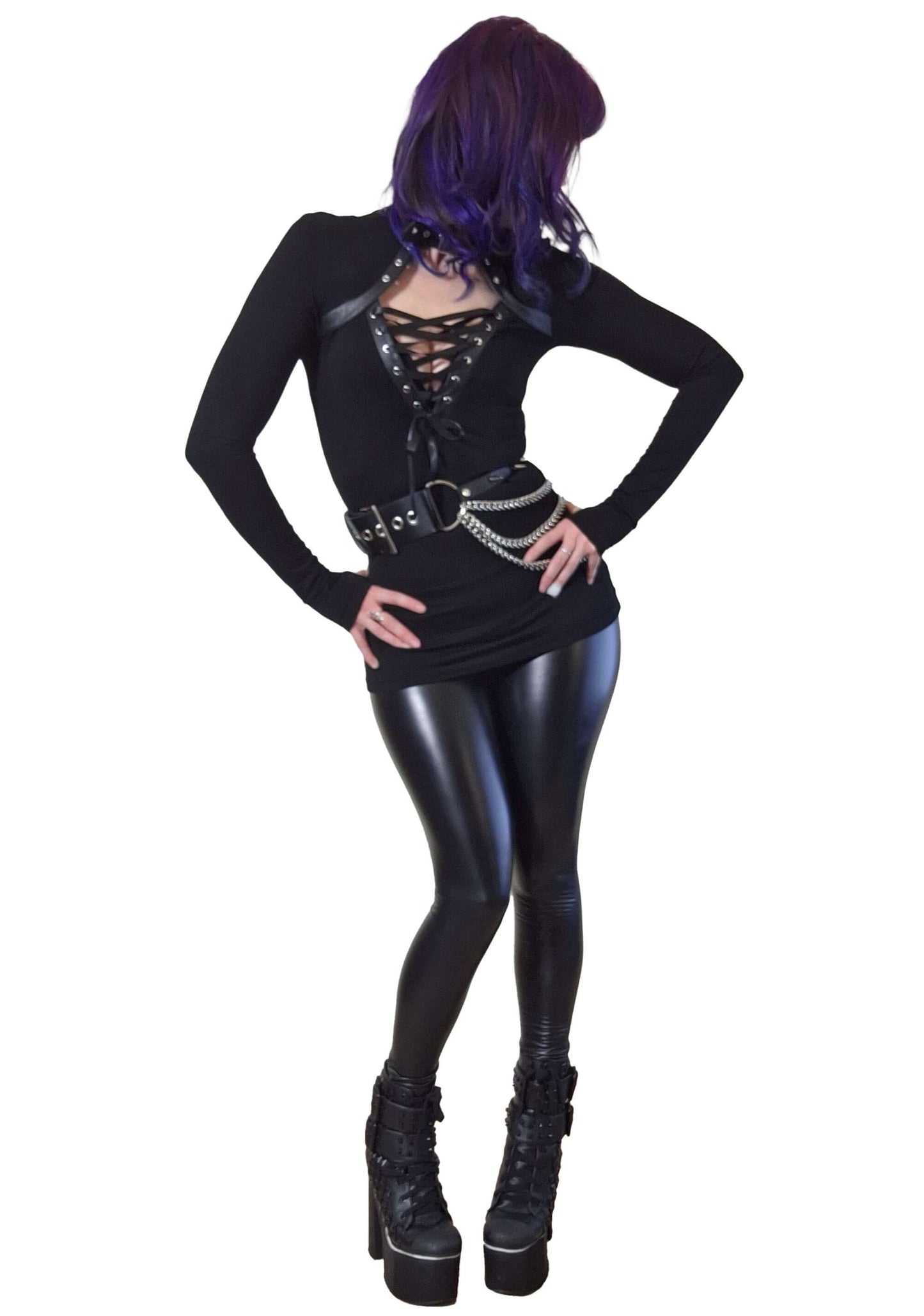Necessary Evil Dione Long Sleeve Lace Up Plunge Top - Size UK 10 Left Only!