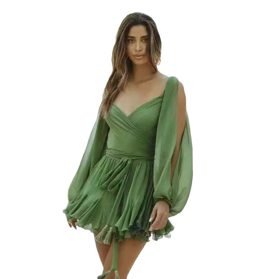 V-Neck Open-Shoulder Dress