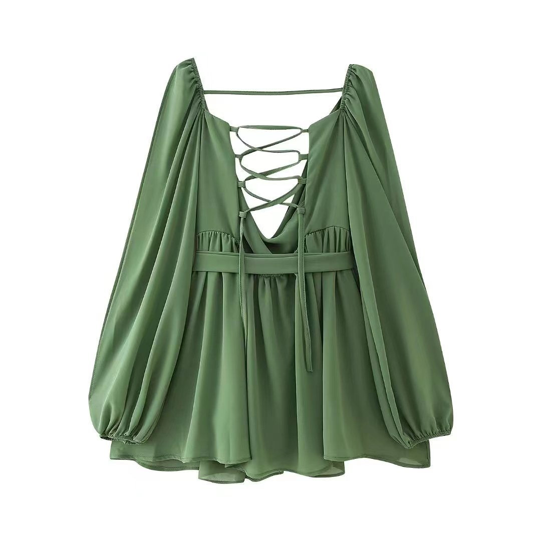 V-Neck Open-Shoulder Dress