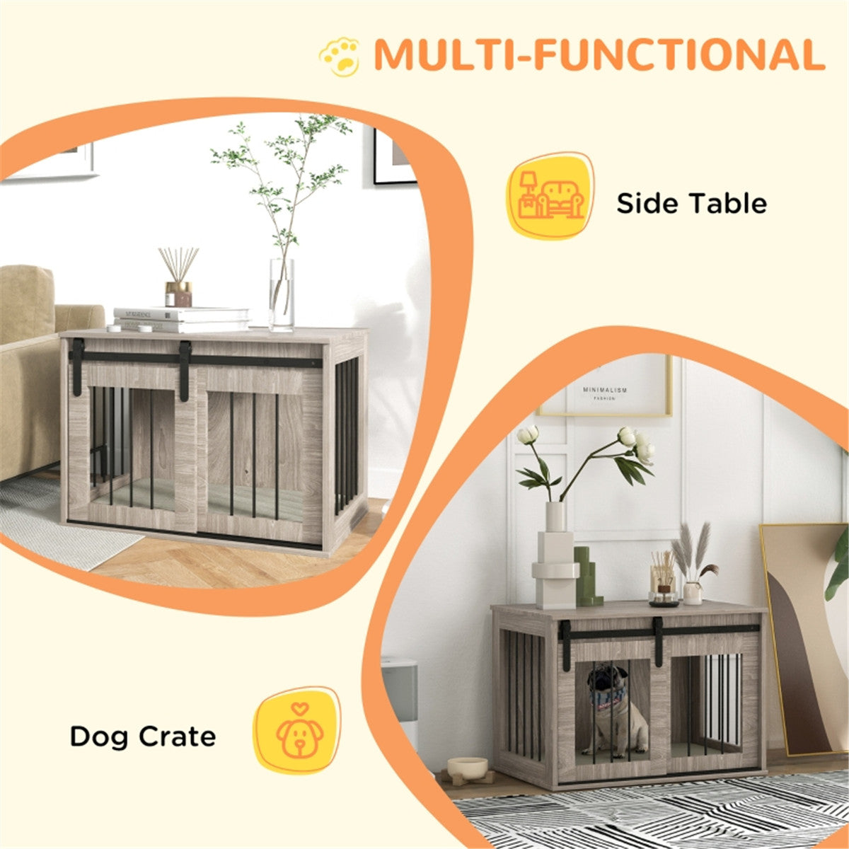 PawHut Dog Crate Furniture, Dog House Furniture Style for Medium Dogs, Dog Kennel with Removable Cushion for Indoor Use, 80 x 54 x 57cm - Brown