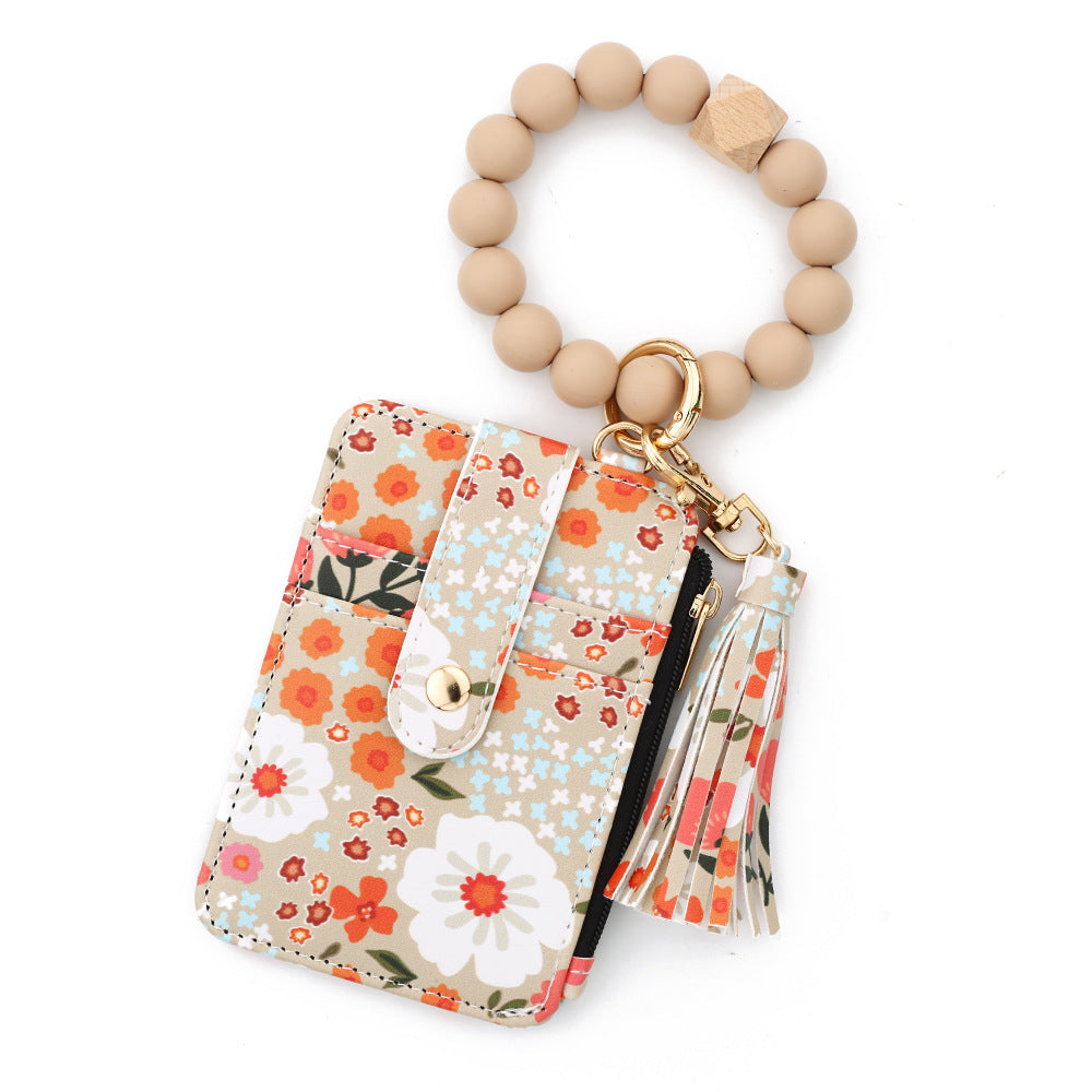 Printed Leather Wallet Keychain