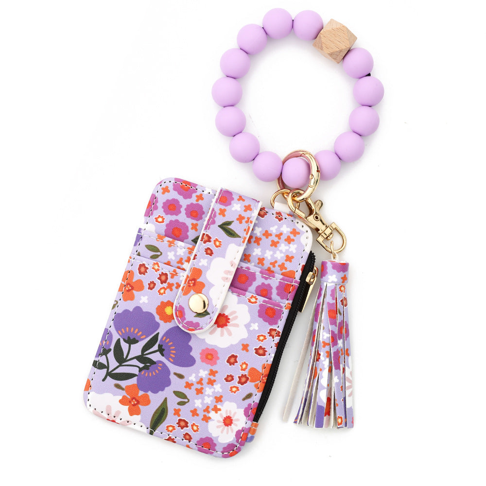 Printed Leather Wallet Keychain