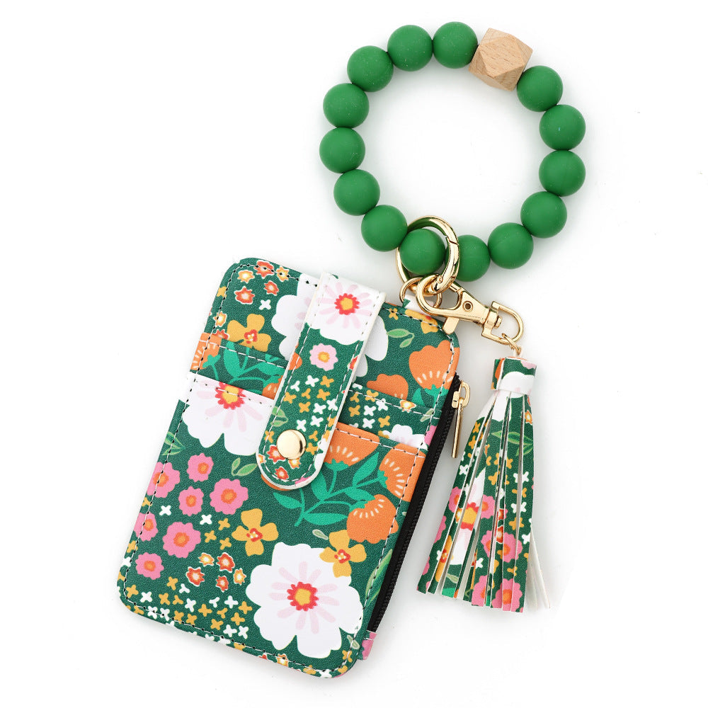 Printed Leather Wallet Keychain