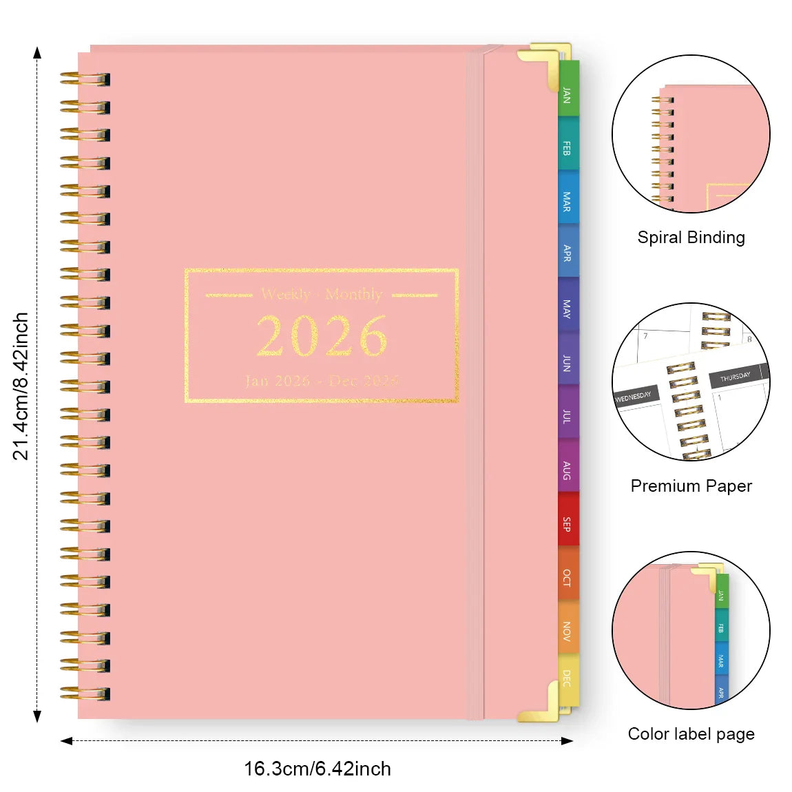 2026 A5 Weekly Monthly Planner – Organizer with Tabbed Dividers