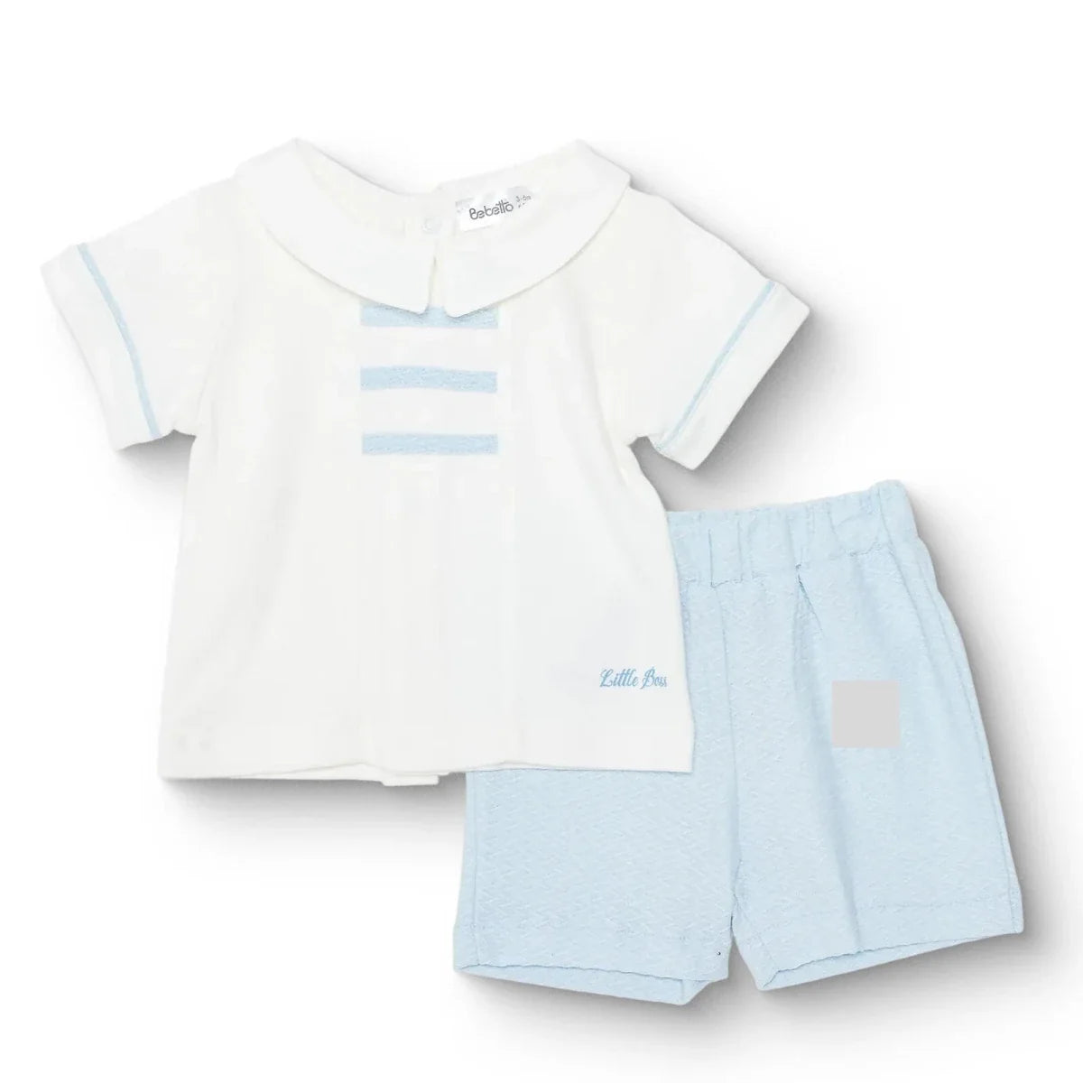Bebetto Boys T-shirt & Shorts Set Snap Fastening Little Boss Shirt Collar Short Length Short Sleeve - Blue