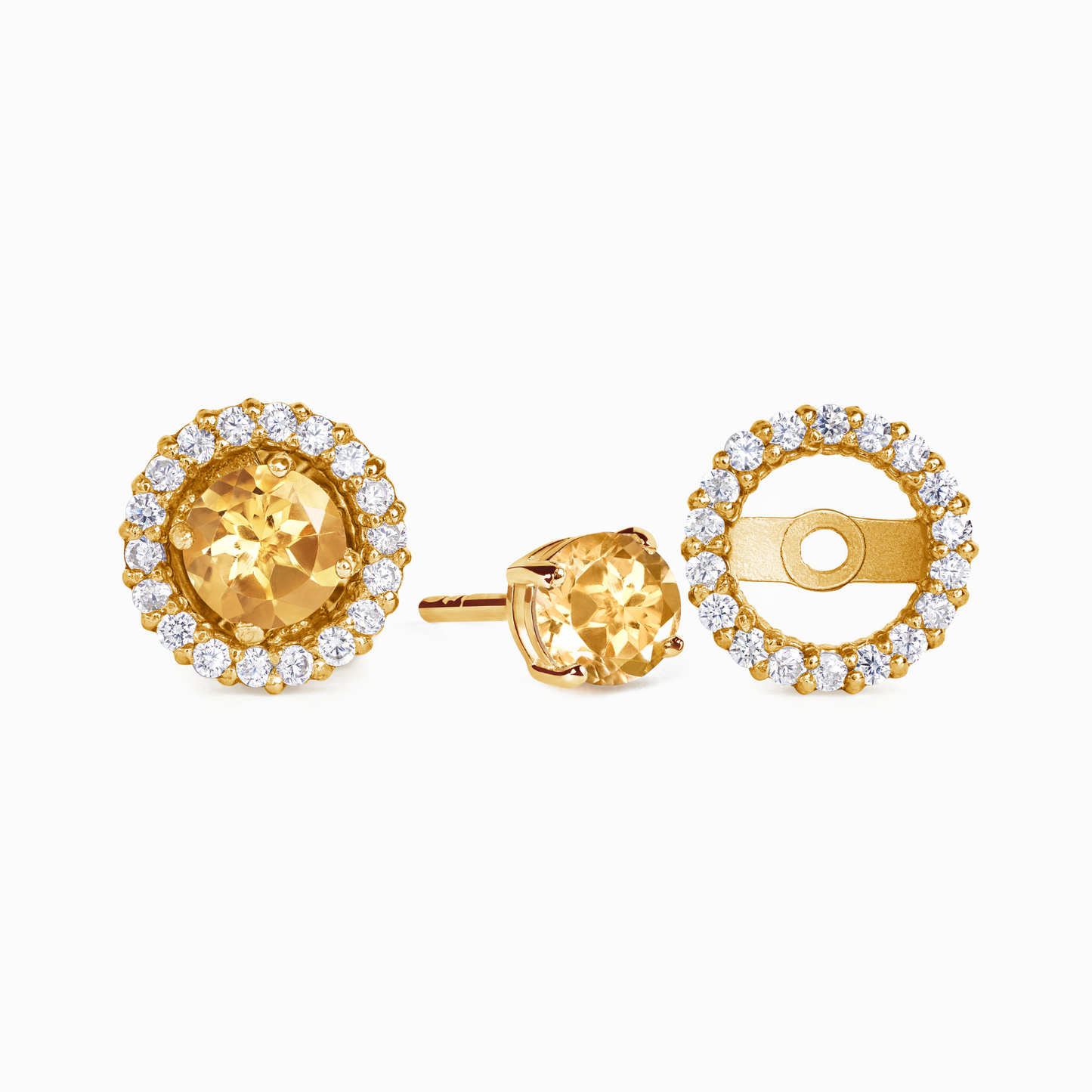 Citrine Halo Stud Earrings with Jackets in 18K Gold Vermeil