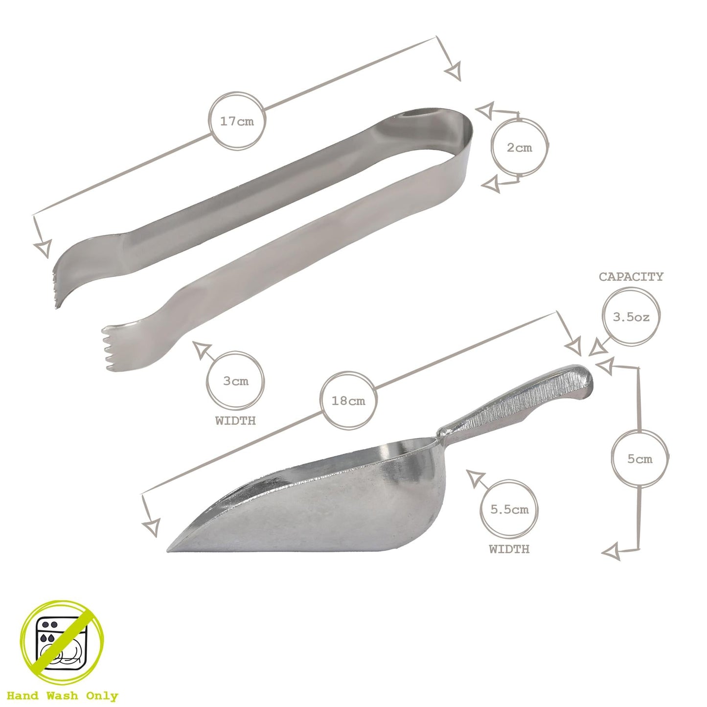 10pc Aluminium Ice Scoops & Tongs Set