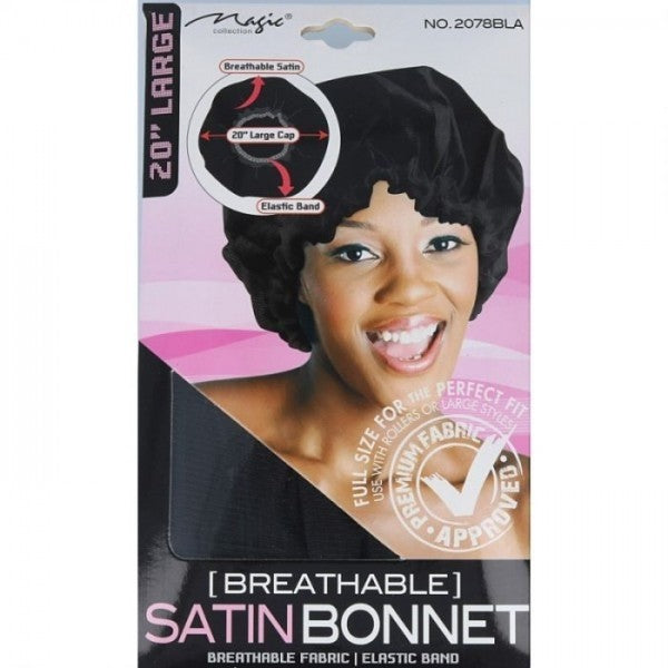 Magic Collection Satin Bonnet No.2078BLA for Hair Protection & Frizz Control, One Size