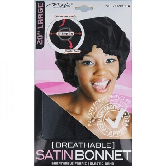 Magic Collection Satin Bonnet No.2078BLA for Hair Protection & Frizz Control, One Size