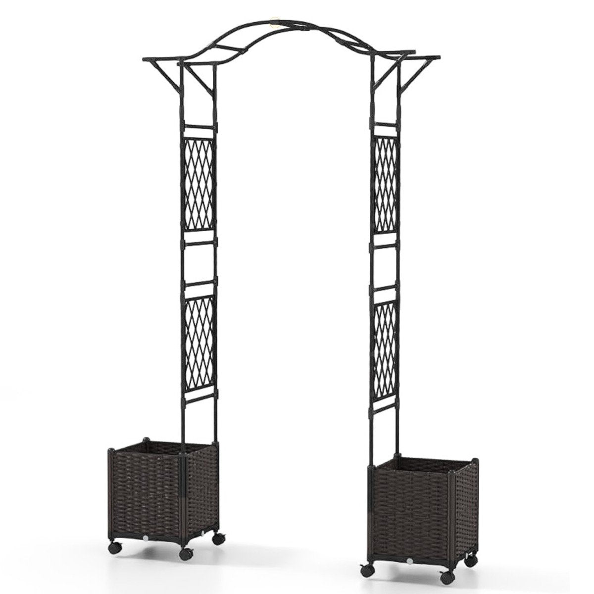 207 x 250 cm Garden Arch Trellis with 2 Self-Watering Planter Boxes-Black