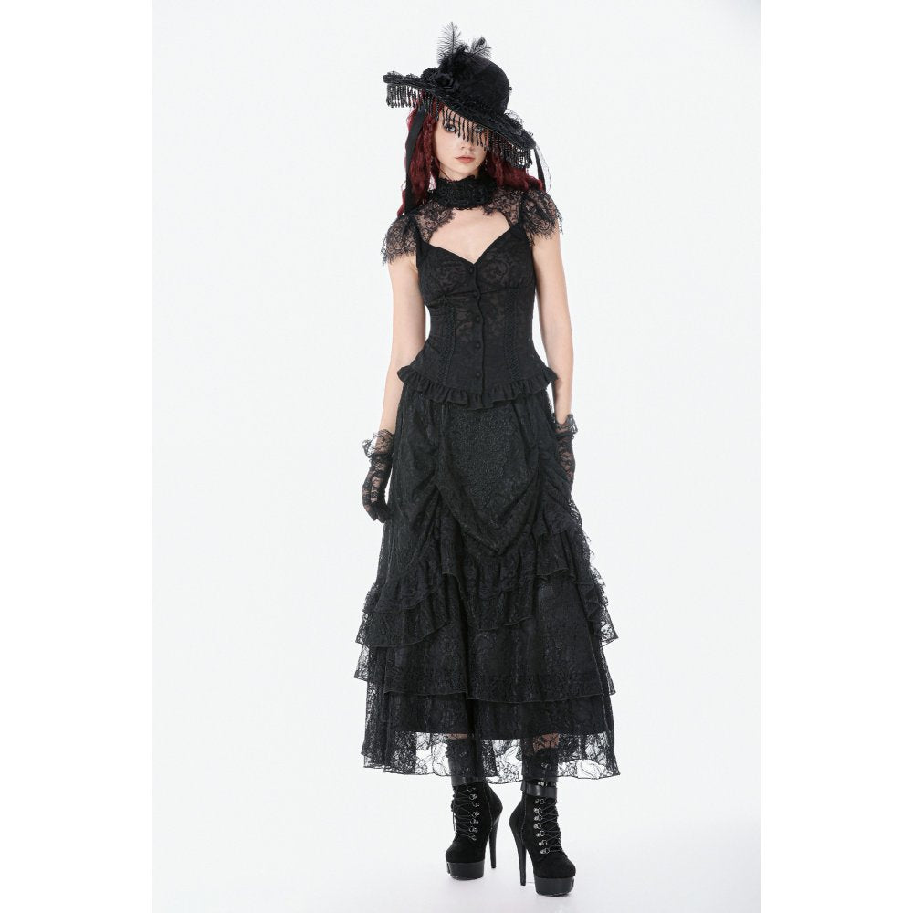 Dark in Love Vintage Gothic Lace Layered Maxi Skirt