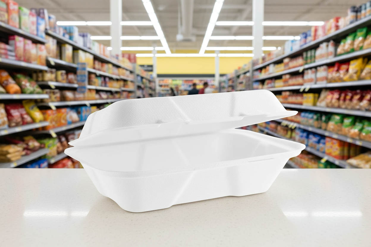 4 x D2E Bagasse Compostable Clamshell Container 9X6