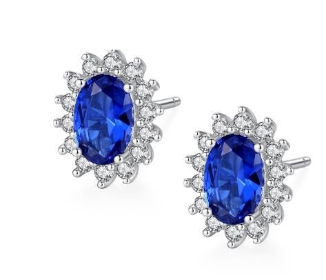 CZCITY New Natural Birthstone Royal Blue Oval Topaz Stud Earrings With Solid 925 Sterling Silver Fine Jewellery For Women Brincos