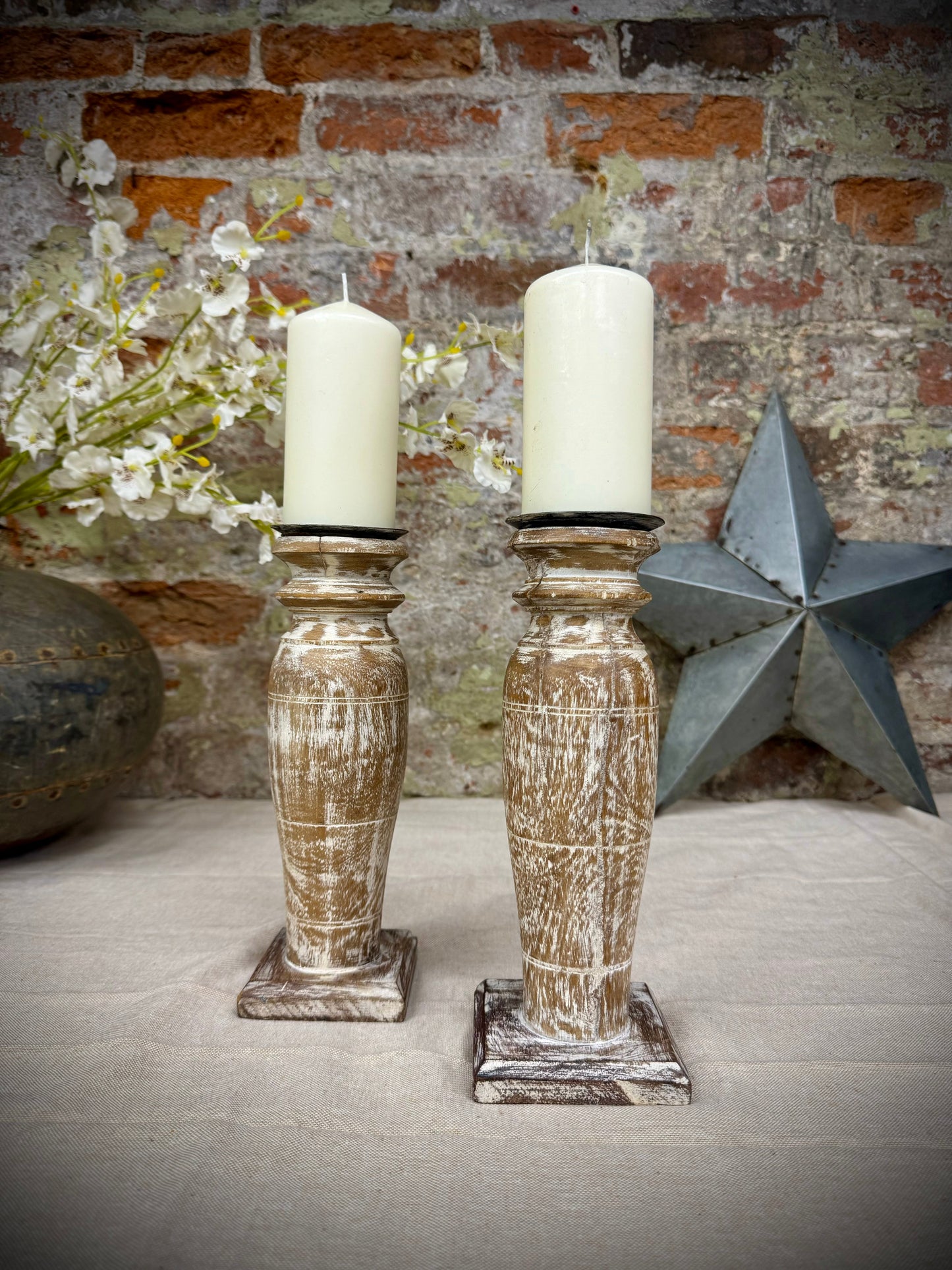 Pair Of Rustic Wooden Candle Holders / Large Church Candle Candlesticks /