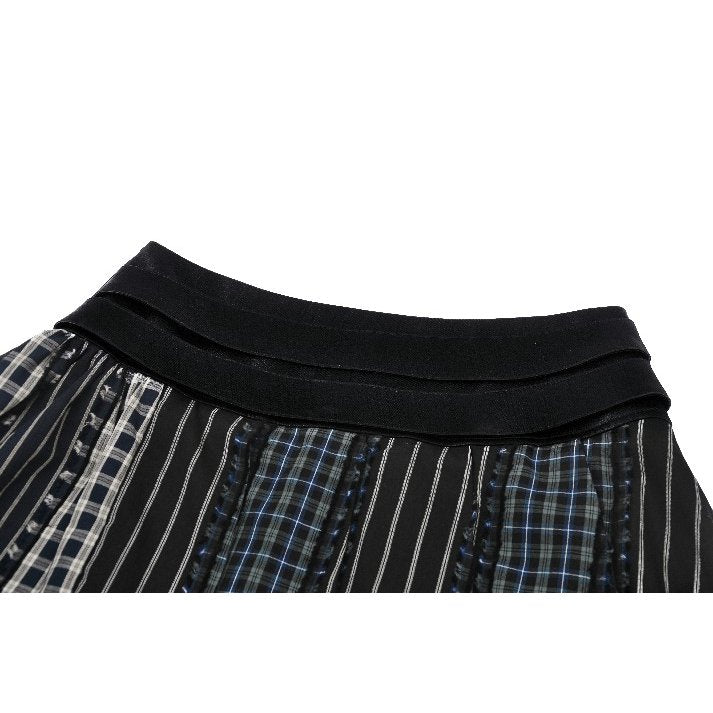 Dark in Love Sage Tartan Patchwork Leather-Waist Pleated Mini Skirt - Size UK 16 Left Only!