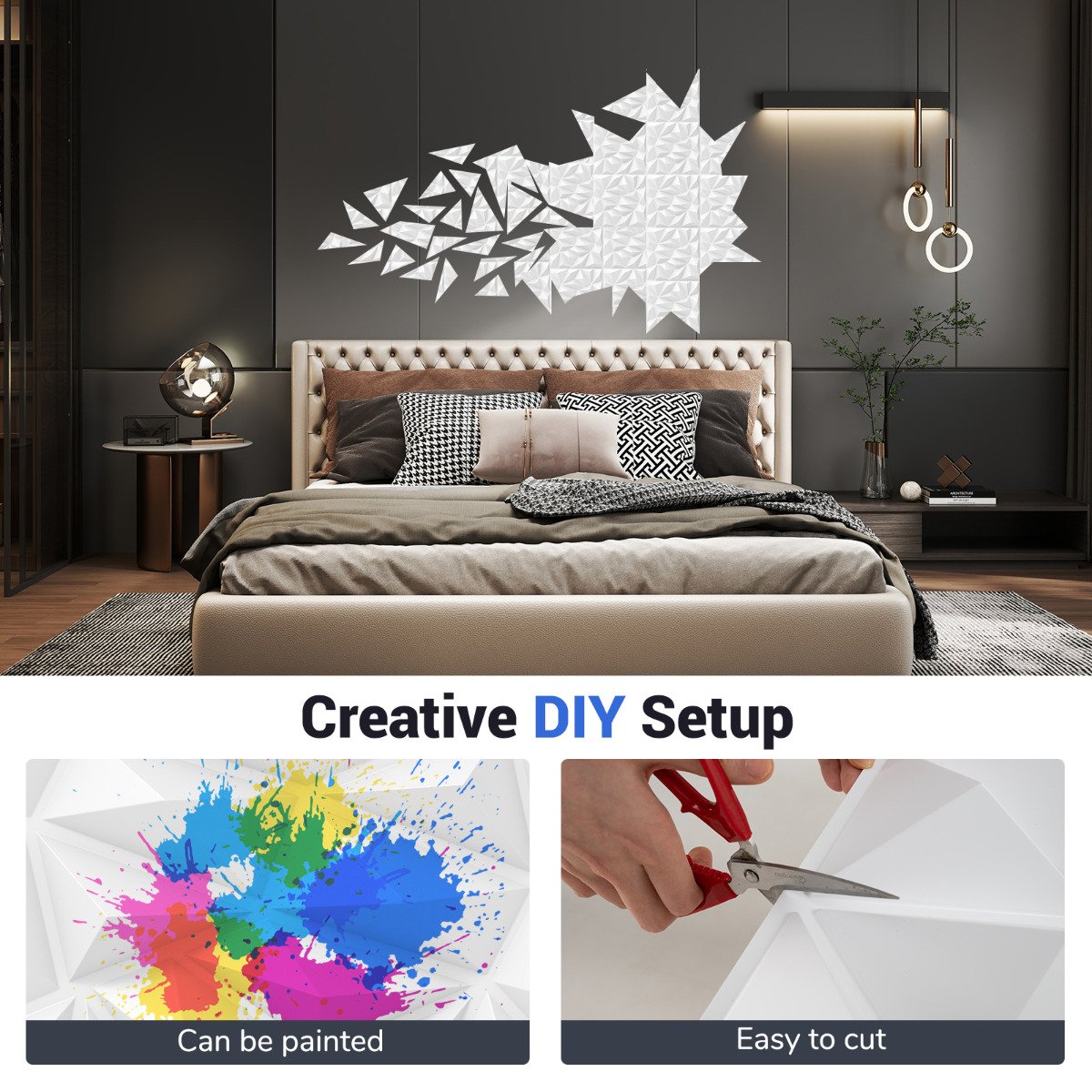 20-Pack 3D Wall Panels with Decorative Diamond Patterns-White