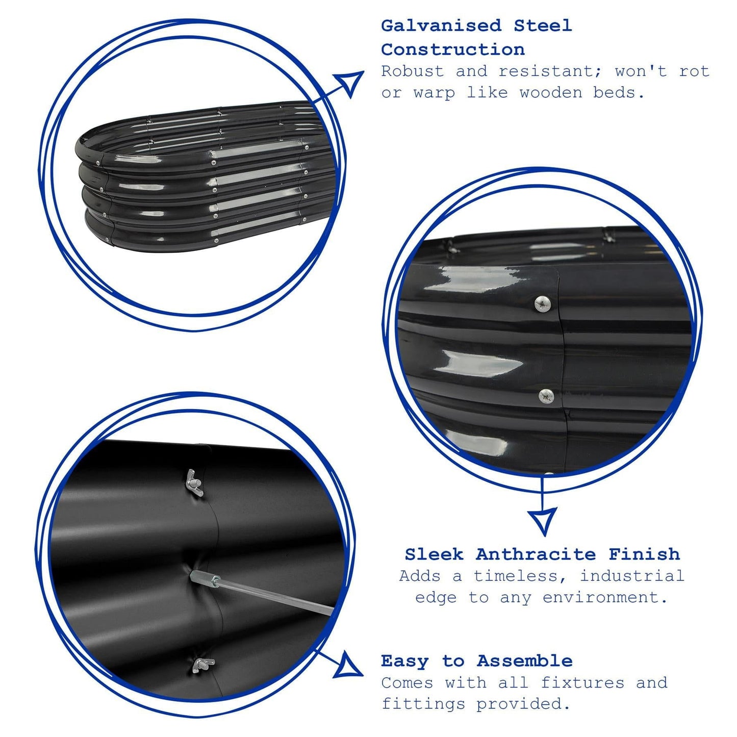180cm x 90cm Rounded Galvanised Steel Raised Garden Bed