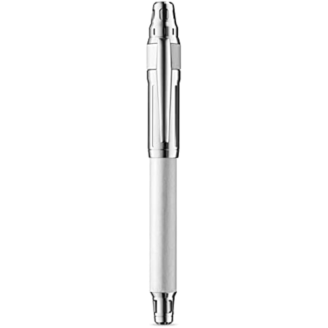 Colibri Ascari Fountain Pen-Polished Chrome and Brushed white Finish Luxury Pen-Medium Size Bock Nib System-Spring Clip-Includes Ink Convertor- Comes In a Nice Gift Box-Gift For Men And Women