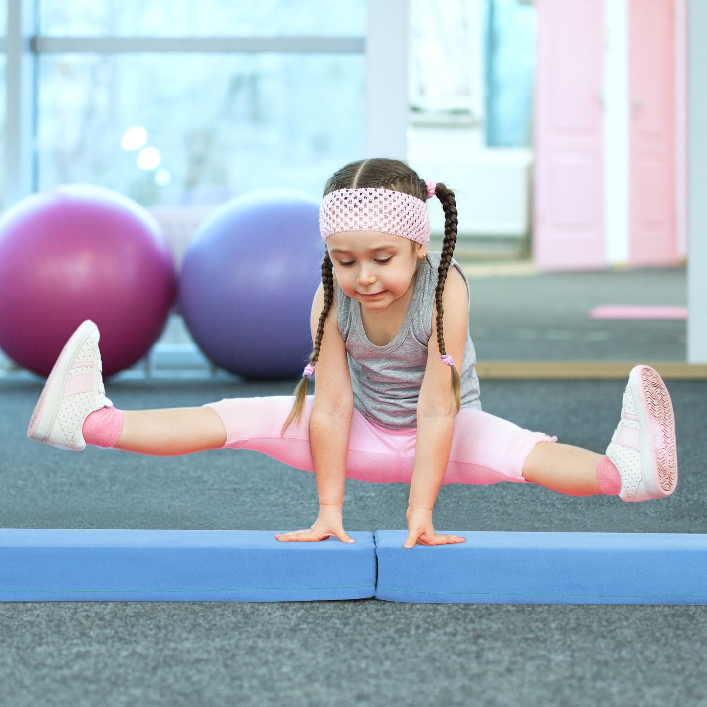 210 CM Folding Balance Beam with Removable Suede Cover and Non-slip Bottom for Kids-Black