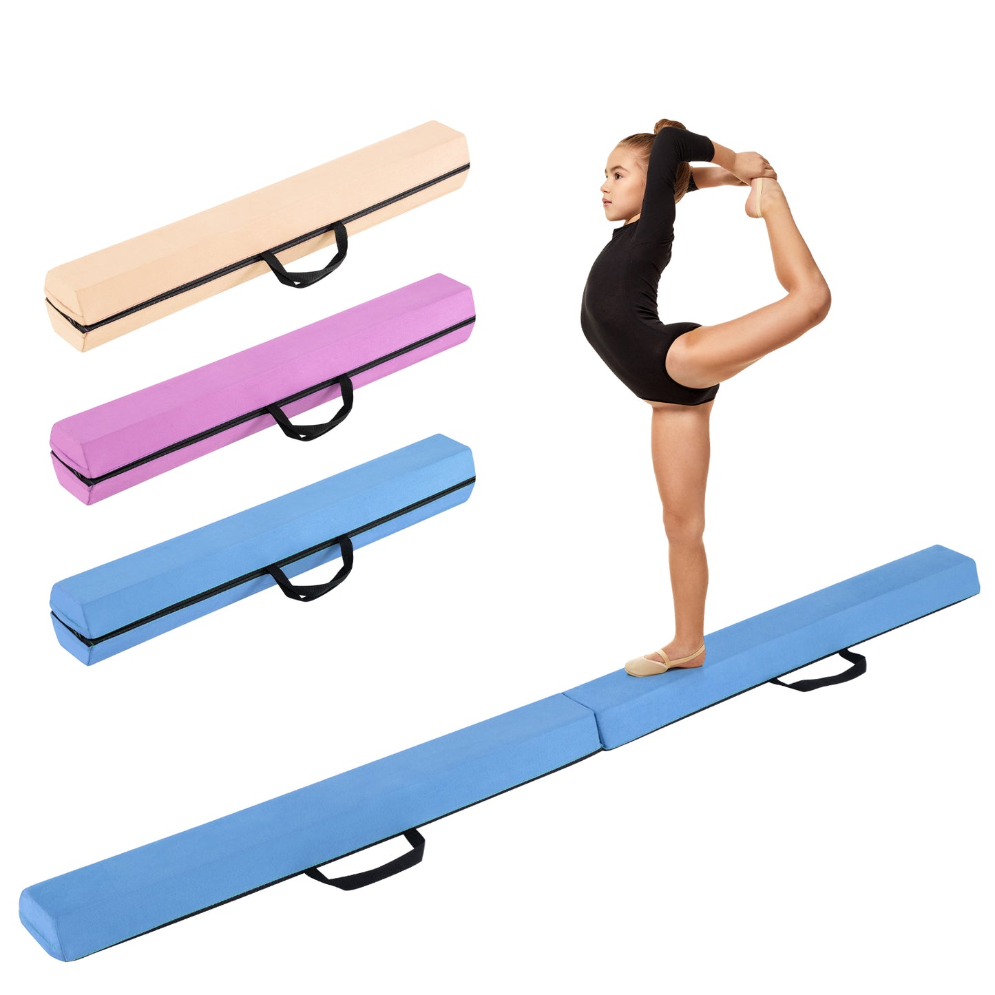 210 CM Folding Balance Beam with Removable Suede Cover and Non-slip Bottom for Kids-Black