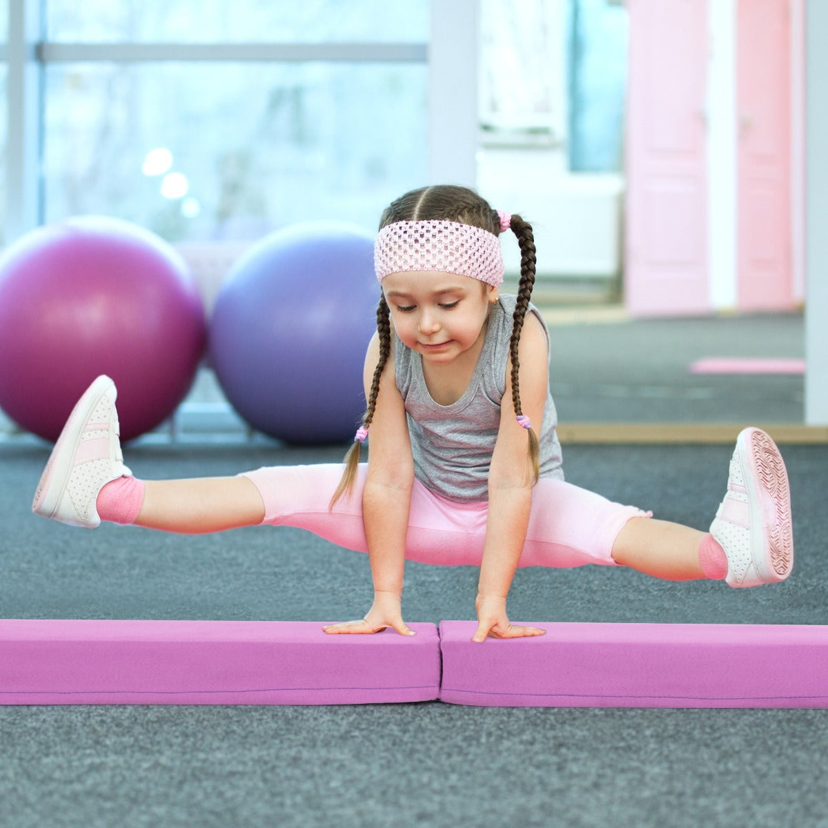 210 CM Folding Balance Beam with Removable Suede Cover and Non-slip Bottom for Kids-Black