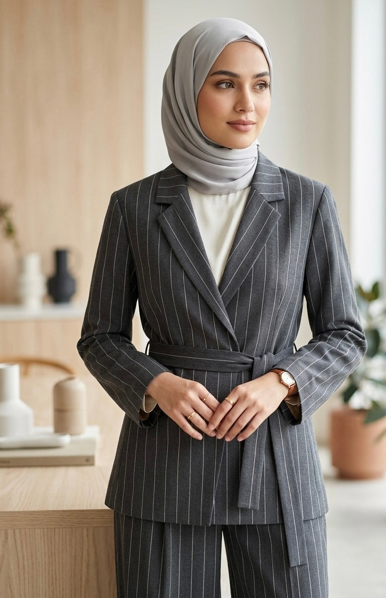 Belted Wrap Suit Set - Premium Two-Piece