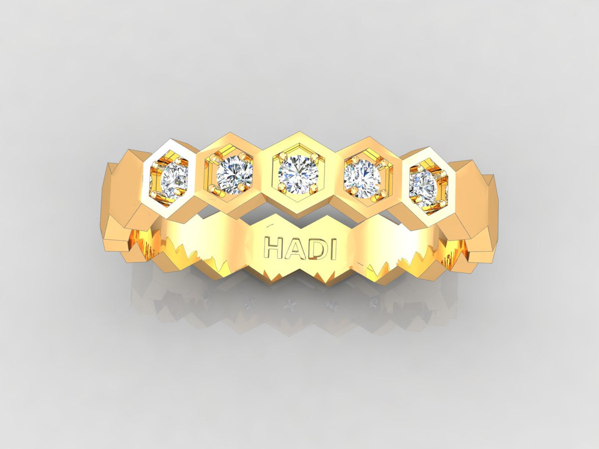 Bees Nest - Minimalist Hexagonal Diamond Band