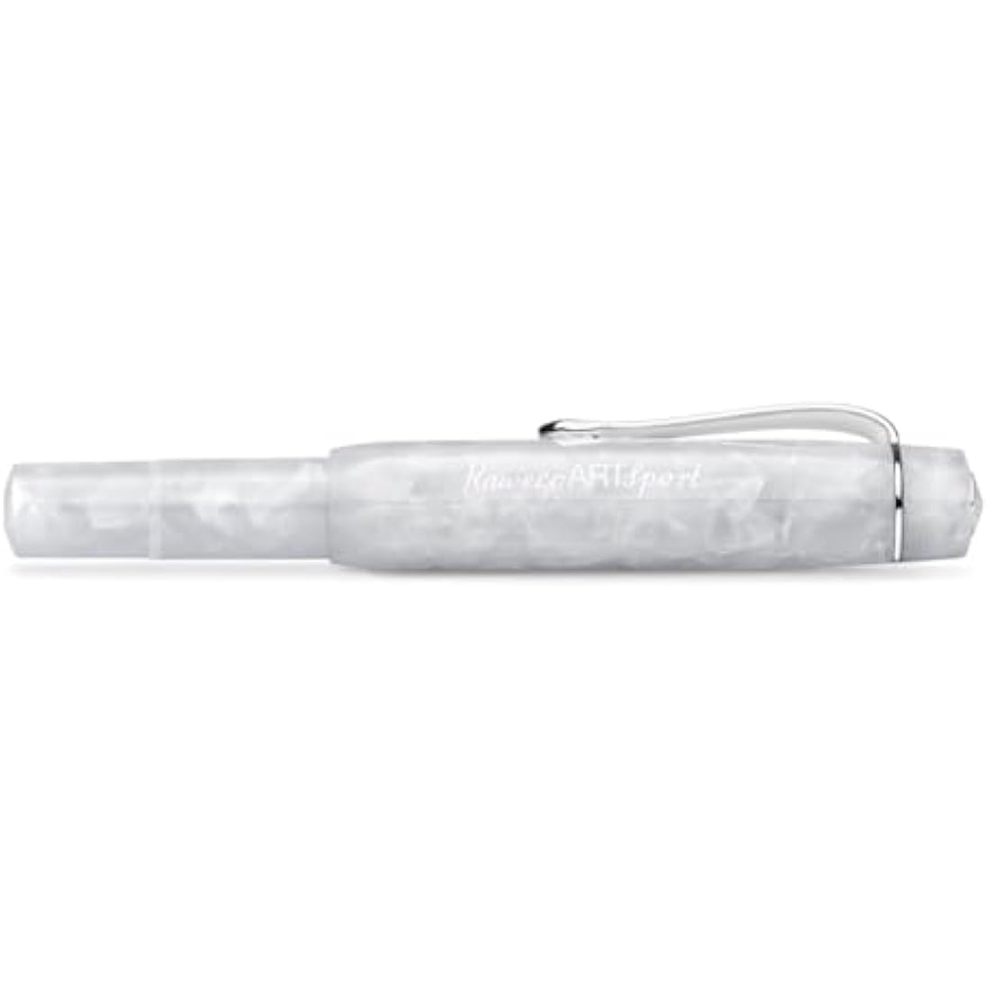 Kaweco ART SPORT Fountain Pen Mineral White I Exclusive Acrylic Reservoir Pen for Ink Cartridges With Steel Nib 12.5 cm I Including Metal Box I Nib: B (Broad)