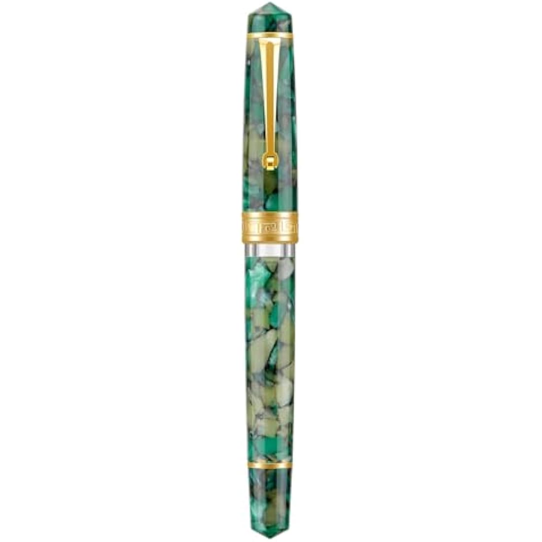 Asvine P20 Piston Fountain Pen Green Marble Acrylic, Medium Nib Gold Trim Smooth Writer Collection with Case Set