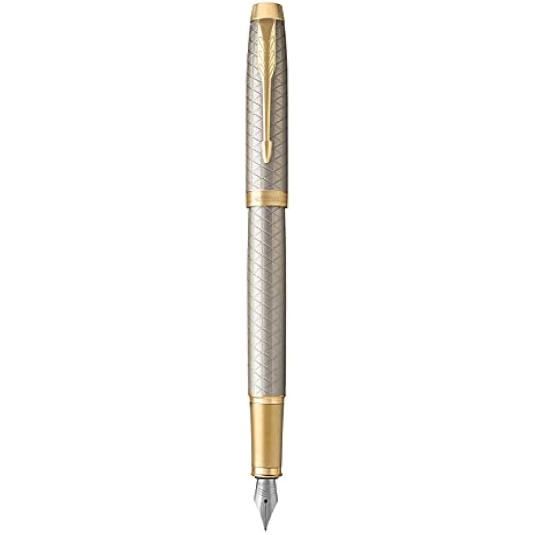 Parker Pen IM Premium Metal Fountain Pen - Warm Silver Champagne with Diamond Pattern - Gold Trim - Fine Nib - Black Ink - Gift Boxed