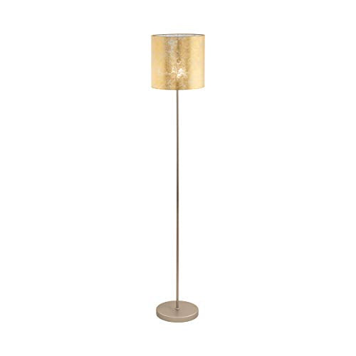 Eglo Viserbella Vintage Floor Lamp, Steel and Fabric in Champagne and Gold Coloured Standing Light, Living Room Lighting, E27 Socket, incl. Foot