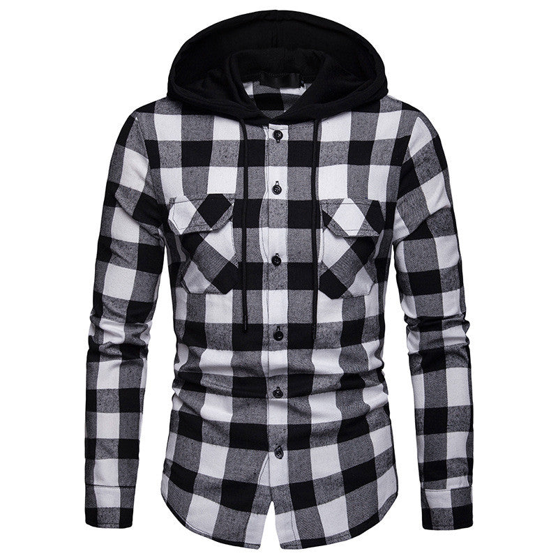 Men's Plaid Hooded Long Sleeve Shirt
