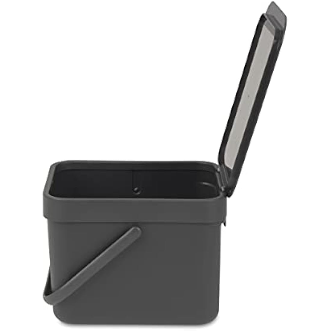 Brabantia Sort & Go Food Waste Bin (6L / Grey) Small Countertop Kitchen Compost Caddy with Handle & Removable Lid, Easy Clean, Fixtures included for Wall/Cupboard Mounting, Grey