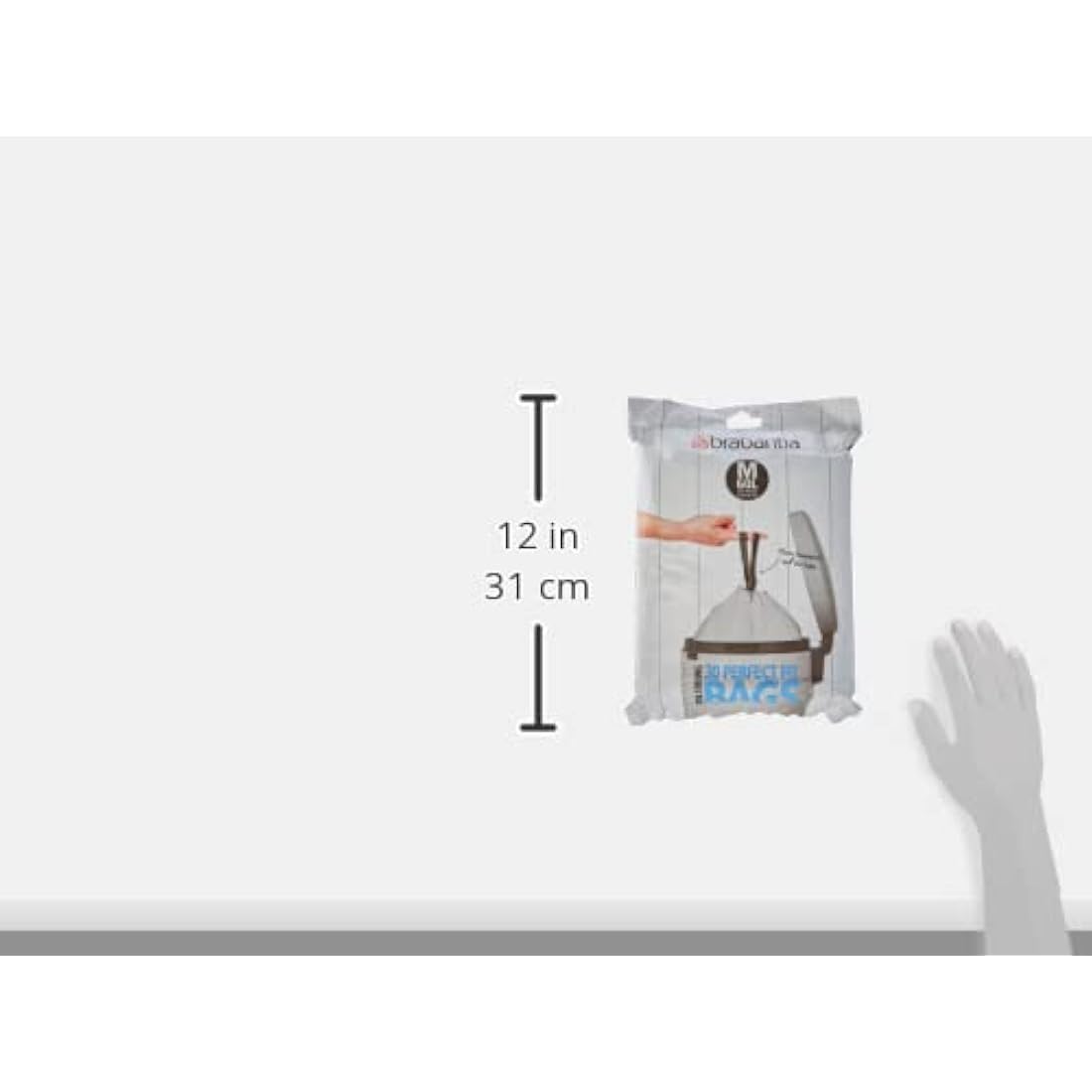 Brabantia PerfectFit Bin Liners (Size M/60 Litre) High Quality Thick Plastic Trash Bags with Tie Tape Drawstring Handles (30 Bags), White