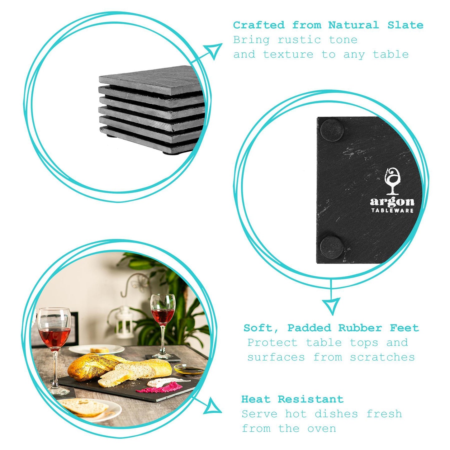 12pc Black Rectangle Linea Slate Placemats & Coasters Set