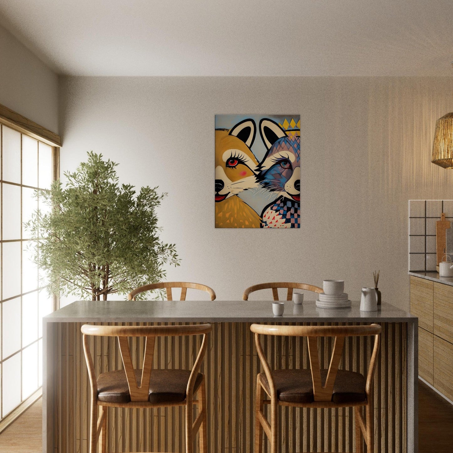 Stylized Raccoons Canvas Print  – Abstract Expressionist Canvas Wall Art
